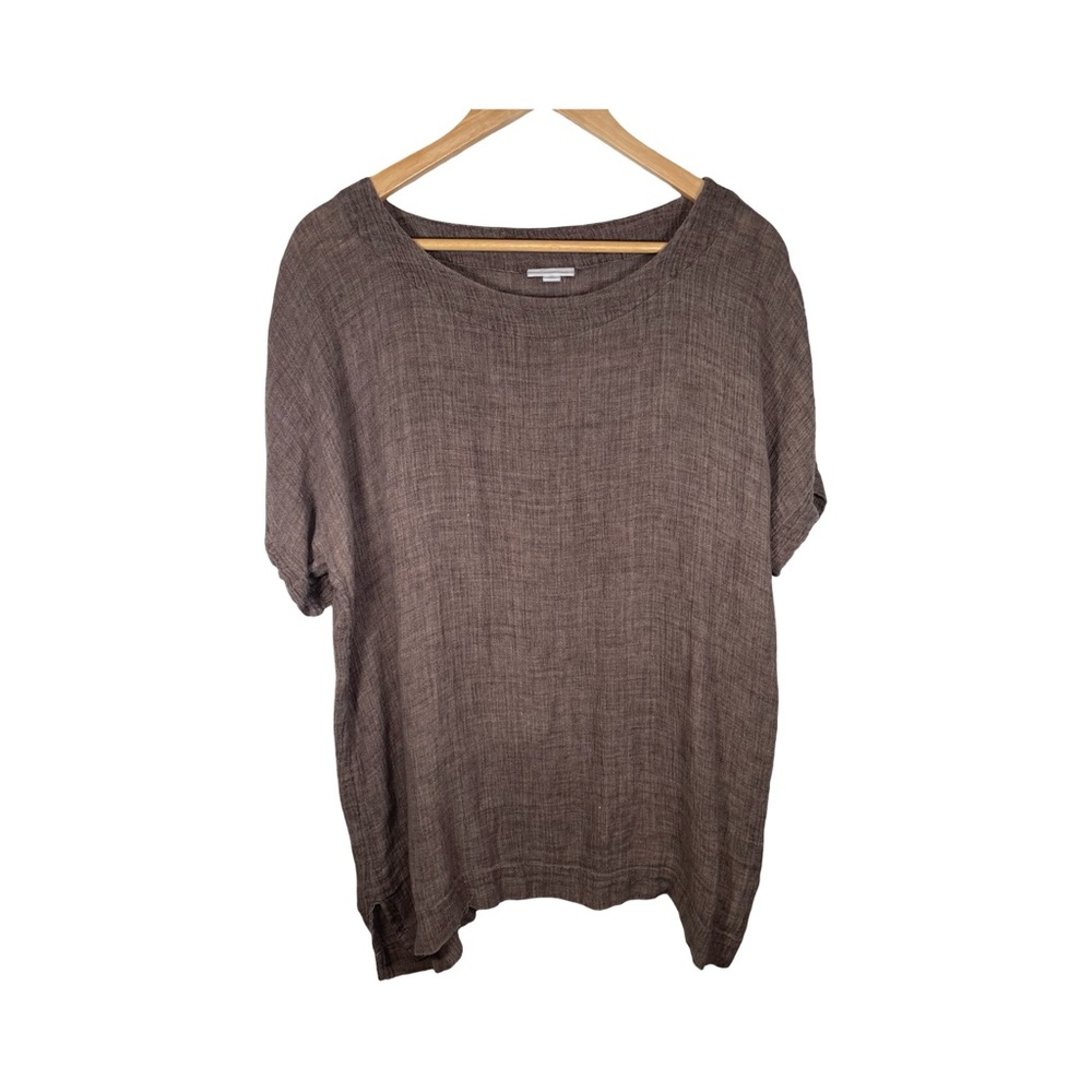 Pure Jill Women's Brown linen petite medium  short sleeve Top #65